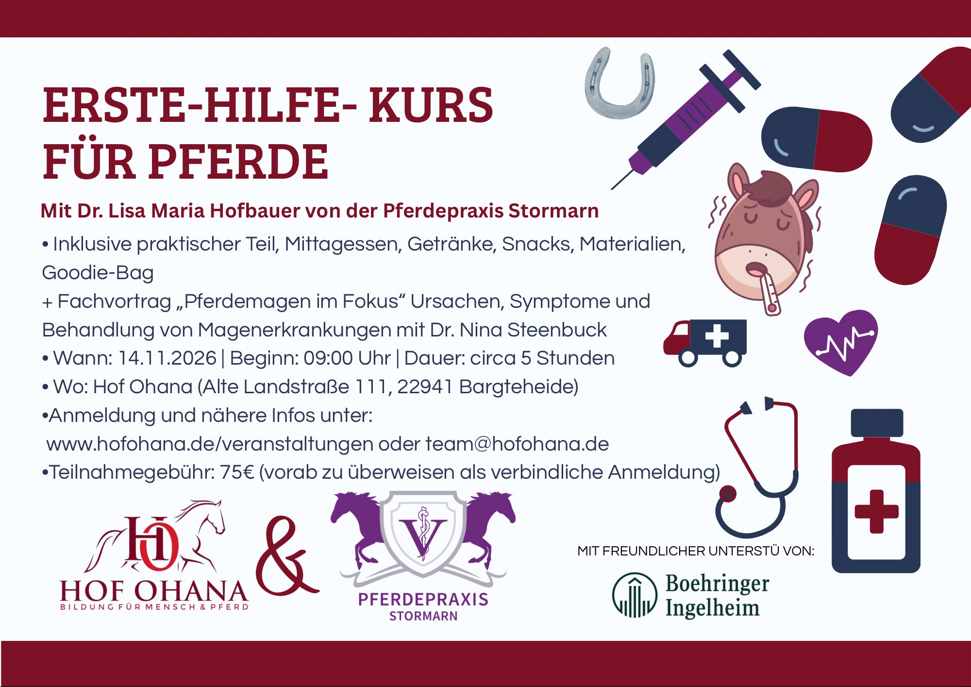 Erste Hilfe-Kurs für Pferdehalter – Veranstaltung auf Hof Ohana in Bargteheide